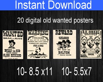 Instant Download Printable Wanted Posters of Outlaws