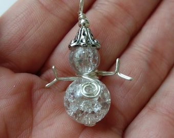 Cute little handmade, wire wrapped, beaded snowman pendant and earrings tutorial for gifts or to sell