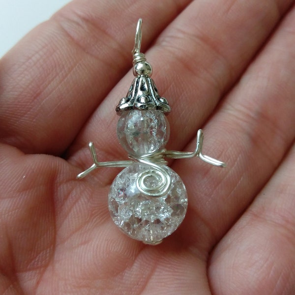 Cute little handmade, wire wrapped, beaded snowman pendant and earrings tutorial for gifts or to sell