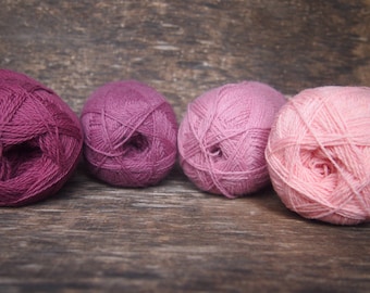 WOOL YARN, 4 Balls Wool for knitting, crochet, Various Rose, Pink shades Wool Yarn, Lithuanian Wool Yarn