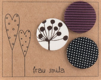 Button-Set • Stoff • Pusteblume • lila • schwarz-weiß • Punkte •  Streifen • Anstecker • verschiedene Muster