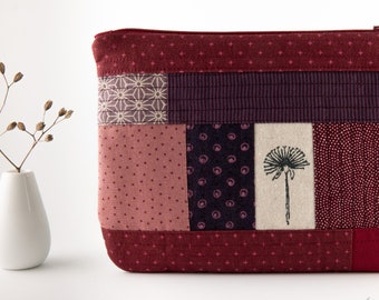 Täschchen • Patchwork • Pusteblume • rot • lila • Kosmetiktasche • Stoff • Muster • Quilt