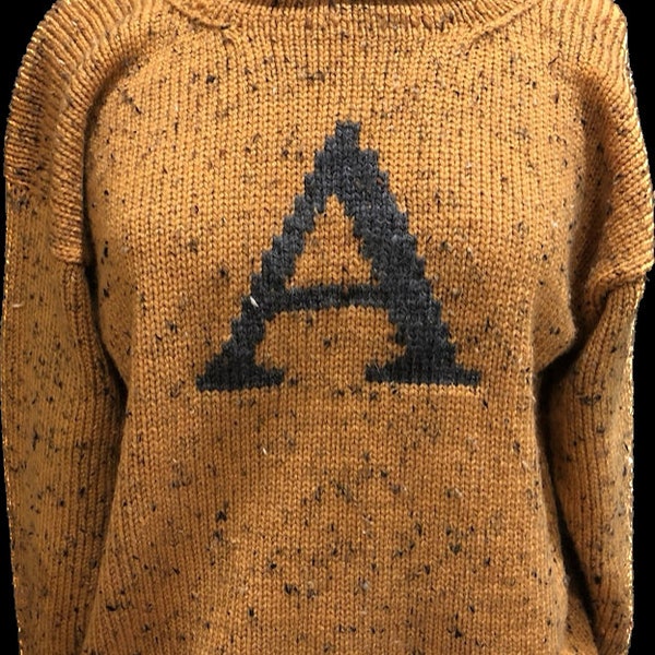 Adult and Child Monogram Sweater, Hand knitted Tweed Letter Sweater, Monogram sweater, Toddler through adult 4XL