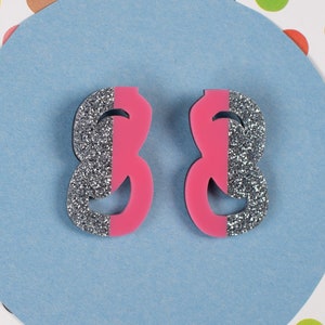 Silver and Pink Stud Earrings - Abstract