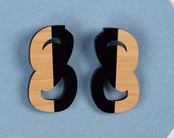 Bold Black and Wood Stud Earrings  - Abstract