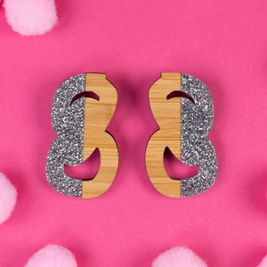 Silver and Wood Stud Earrings - Abstract
