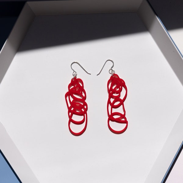 RED DANGLE EARRINGS | lightweight earrings | abstract red earrings | gift for artist | Drawn Out