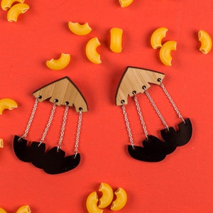 Wood and Black Dangle Earrings- Bomb