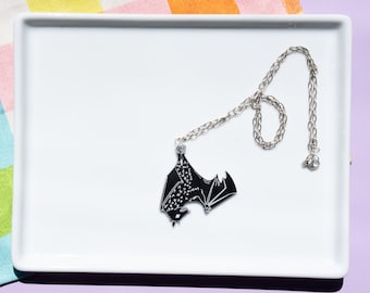 COLLIER CHAUVE-SOURIS NOIR | Bijoux d'Halloween | Bijoux chauve-souris | Collier gothique | Collier d'animaux