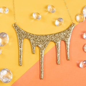 Sparkly Gold Statement Necklace  - Drip