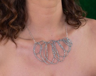 Sparkly Silver Statement Necklace, Silver Collar Necklace, Big Necklace