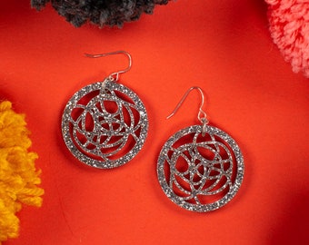 Silver Circle Earrings, Silver Earrings, Silver Dangle Earrings