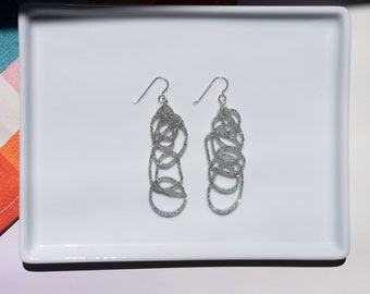 SILVER GLITTER EARRINGS | modern silver earrings | abstract silver earrings | silver acrylic earrings | drawn out