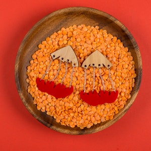 Wood and Red Dangle Earrings - Bomb