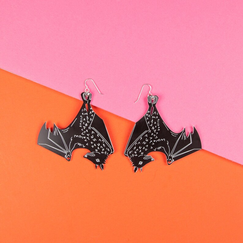 LARGE BAT EARRINGS Halloween Jewelry Spooky Earrings Goth Earrings Animal Earrings image 2