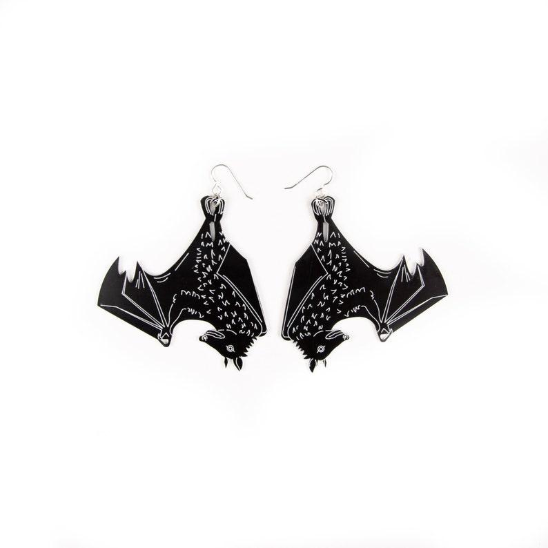 LARGE BAT EARRINGS Halloween Jewelry Spooky Earrings Goth Earrings Animal Earrings image 5