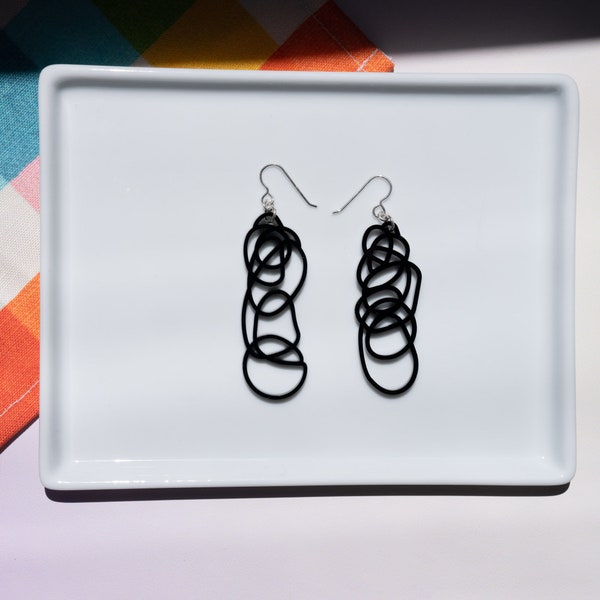 ABSTRACT DANGLE EARRINGS | lightweight acrylic earrings | black scribble earrings | gift for artist | artsy earrings | Drawn Out