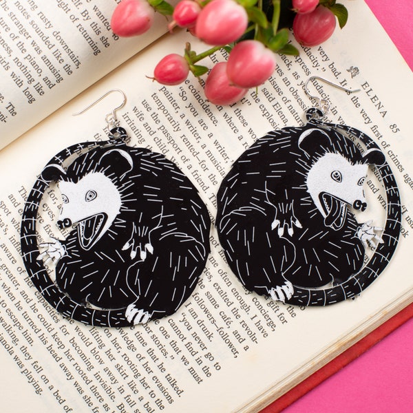 Large Possum Earrings / Black Opossum Earrings