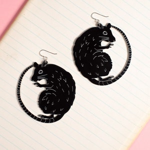 Large Black Rat Earrings image 2