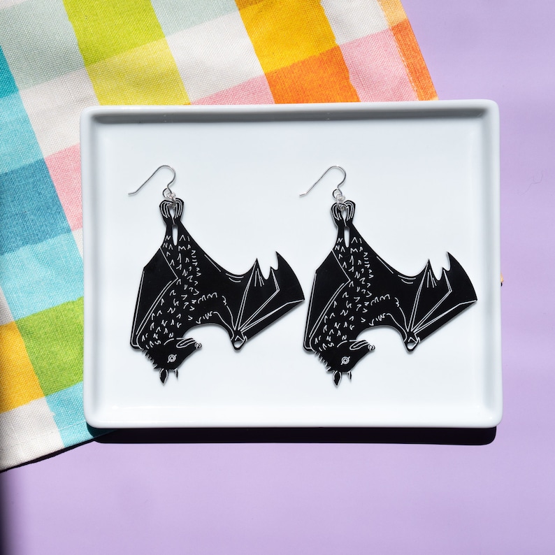 LARGE BAT EARRINGS Halloween Jewelry Spooky Earrings Goth Earrings Animal Earrings image 1