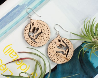 Small Wooden Wolf Earrings