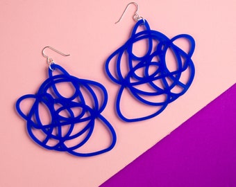 Blue Statement Earrings - GRANDE | Big Lightweight Earrings | Modern Blue Earrings | Abstract Acrylic Earrings