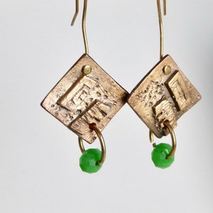 Bronze Earrings with Green Crystal image 1