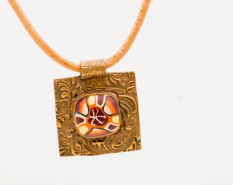 Pendant Necklace with Bronze Base and Colorful Focal Design