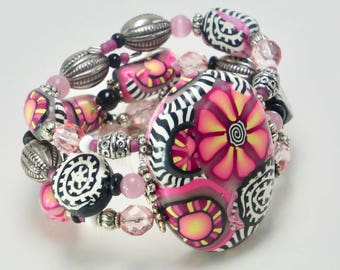 Pink Flower Bracelet Cuff