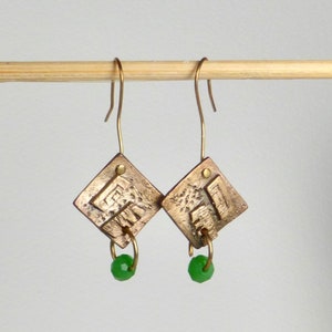 Bronze Earrings with Green Crystal image 8