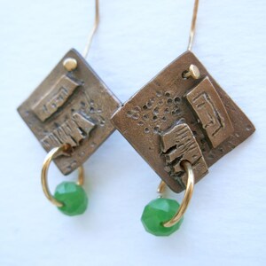 Bronze Earrings with Green Crystal image 5