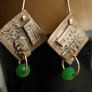 Bronze Earrings with Green Crystal image 2