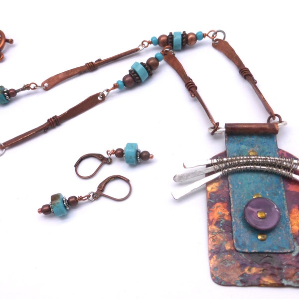 Mixed Media Handmade Pendant and Earrings