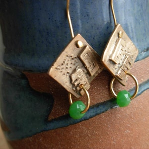 Bronze Earrings with Green Crystal image 6