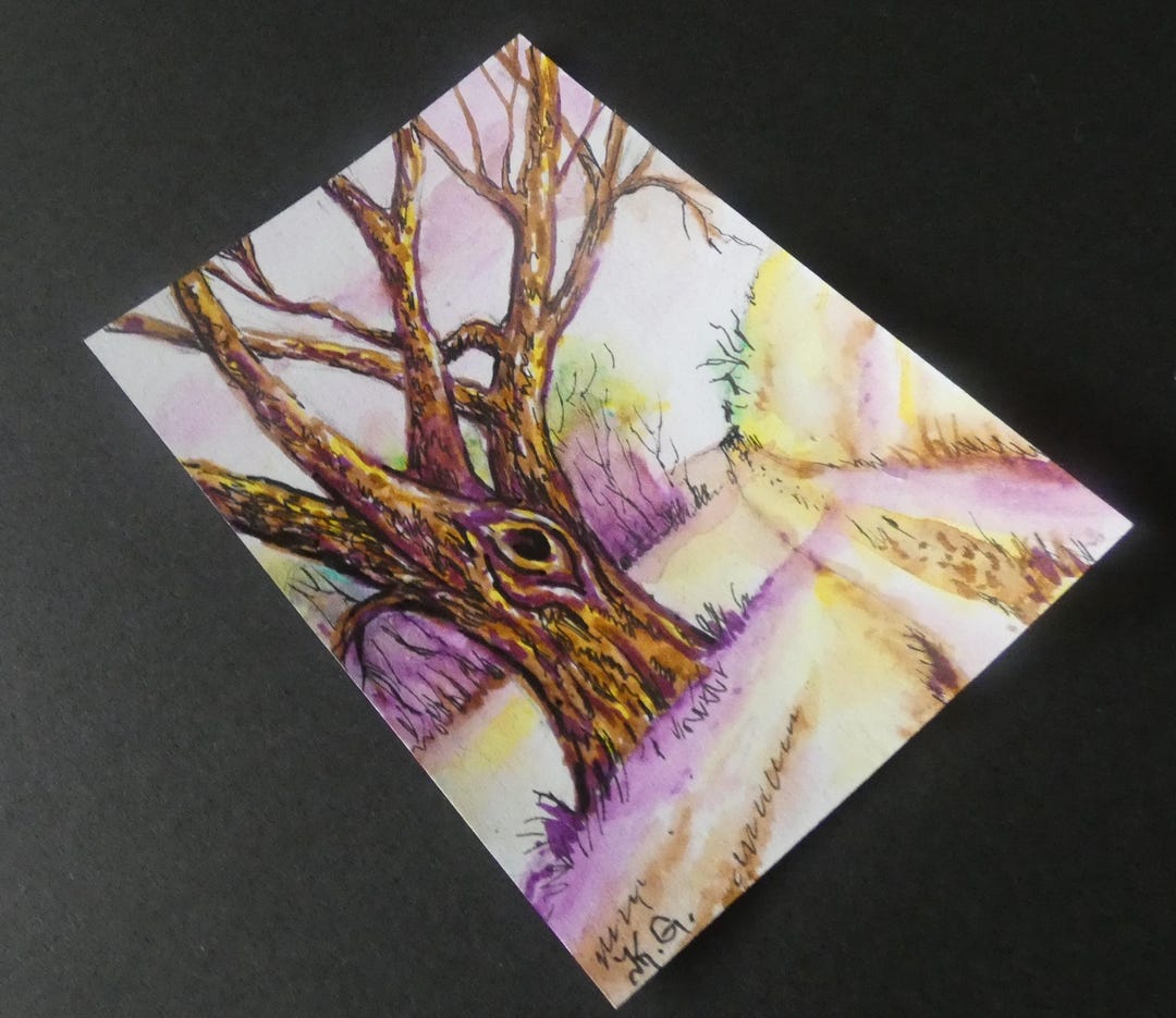 ACEO Original Art of a Cottonwood Tree by Path, Title: Cotton Wood, by ...