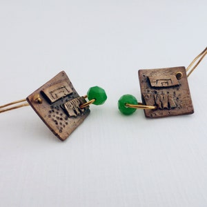 Bronze Earrings with Green Crystal image 3