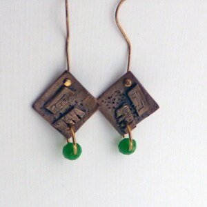 Bronze Earrings with Green Crystal image 7