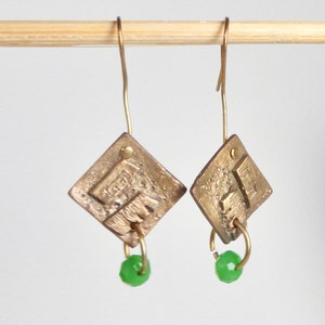 Bronze Earrings with Green Crystal image 4