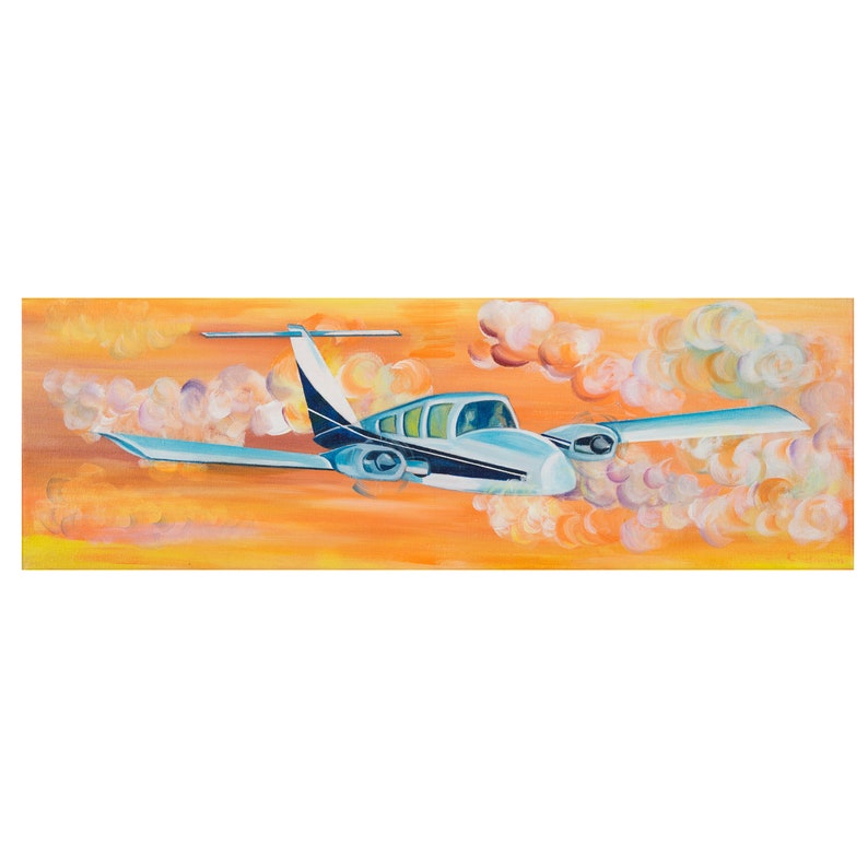 Airplane Acrylic Painting, Evening Sky Acrylic Painting, Helicopter