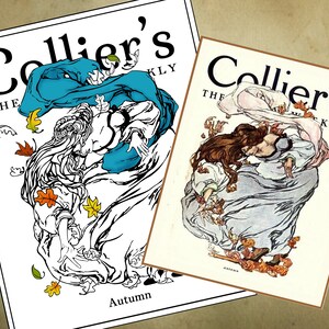 Woman in Autumn - Coloring page modified from Clara Elsene Peck&#39;s Autumn painting - Collier&#39;s Magazine 1908