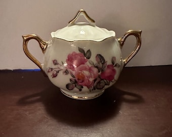 Vintage Porcelain Sugar Bowl w/Gold Trim