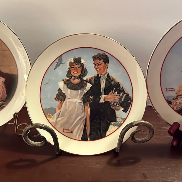 3 Norman Rockwell Commemorative Plates-Young Love Series 1982