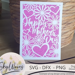 Muttertag Herz und Daisy Karte svg, dfx & png geschnitten Dateien - Cricut Muttertag Karte