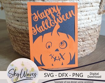 Happy Halloween card for cricut cute pumpkin digital download for cutting machines SVG DFX & PNG