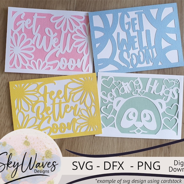 Get well soon svg card template bundle - Cricut get well soon card bundle cut files - SVG, DFX, PNG download