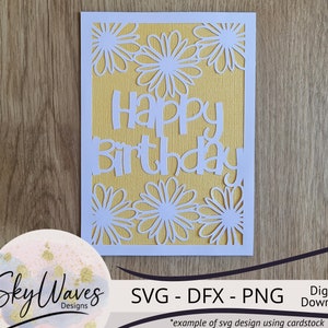 SVG Happy Birthday Card Daisy flowers Birthday Card cutting file for Cricut, laser cutting machines