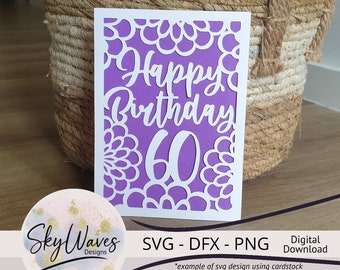 60th Birthday Card template SVG, DFX & PNG Instant Digital Download