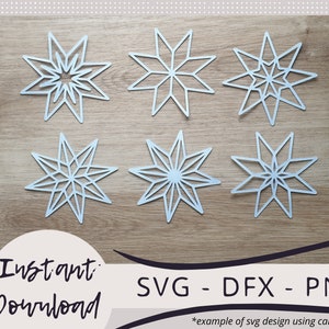 クリスマス スター バンドル SVG、DFX、PNG デジタル ファイルのダウンロード、8 ポイントのクリスマス スター SVG カット ファイル Cricut