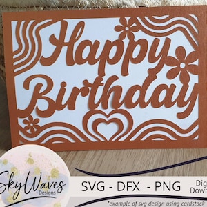 Happy Birthday 70's style svg card - Birthday card cricut file seventies pattern theme - digital download svg, png & dfx