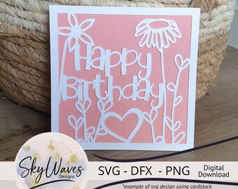 Happy Birthday Card wildflowers SVG, DFX & PNG Instant Digital Download, Birthday card svg file for cricut